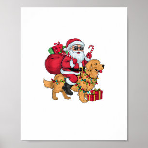 Póster Xmas Iluminando Santa Riding Golden Retriever Dog