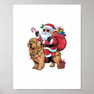 Póster Xmas Iluminando Santa Riding Golden Retriever Dog