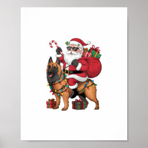 Póster Xmas Iluminando Santa Riding Pastor Alemán Chr
