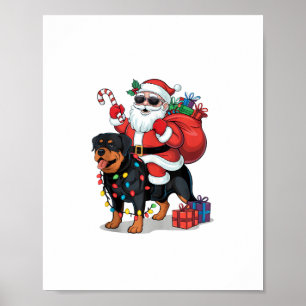 Póster Xmas Iluminando Santa Riding Rottweiler Dog Christ