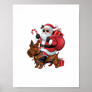 Póster Xmas Iluminando Santa Riding Scottish Terrier Dog