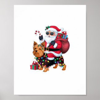 Póster Xmas Iluminando Santa Riding Yorkshire Terrier Dog