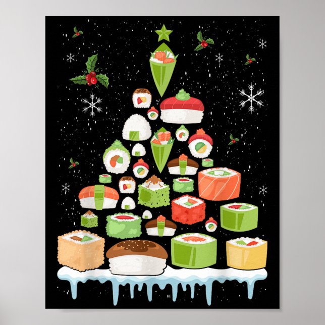 Póster Xmas Japanese Sushi Christmas Tree Holiday Pajama  (Frente)