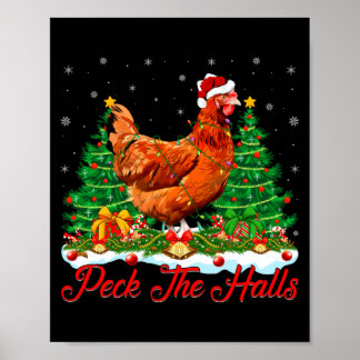 Póster Xmas Lighting Santa Hat Chicken Christmas Tree 