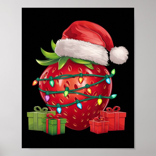 Póster Xmas Lighting Santa Hat Strawberry Christmas  (Frente)