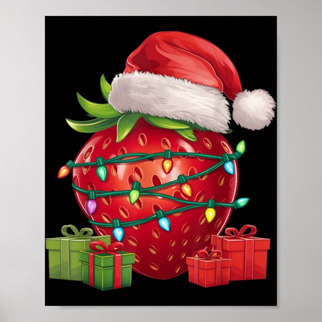 Póster Xmas Lighting Santa Hat Strawberry Christmas T Shi (Frente)