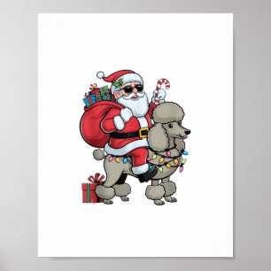 Póster Xmas Lighting Santa Riding Standard Poodle Dog Chr