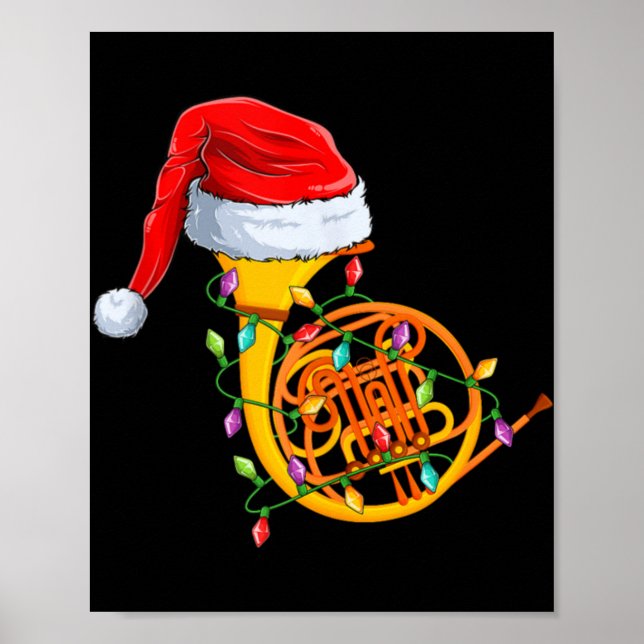 Póster Xmas Lights Santa Hat Musical French Horn Christma (Frente)