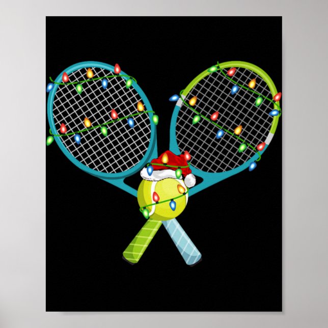 Póster Xmas Lights Santa Hat Tennis Christmas Premium T S (Frente)