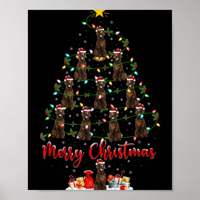 Póster Xmas Lights Santa Irish Setter Dog Christmas Tree  (Frente)