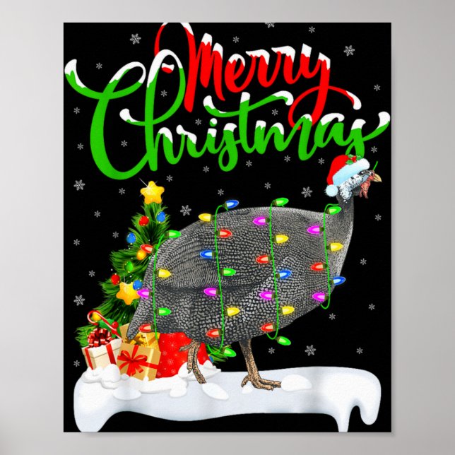 Póster Xmas Lights Tree Santa Guinea Fowl Bird Merry Chri (Frente)