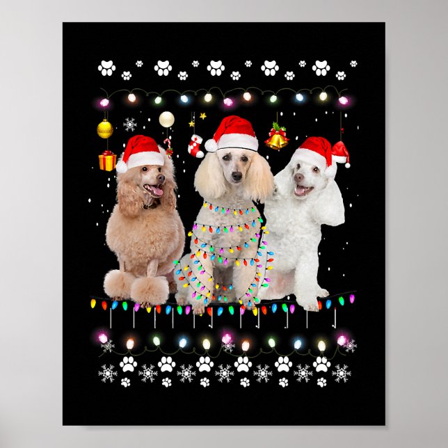 Póster Xmas Luces coincidentes Navidades de perro caniche (Frente)