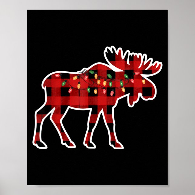 Póster Xmas Moose Red And Black Buffalo Plaid Christmas L (Frente)