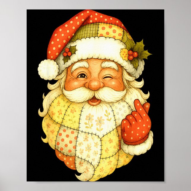 Póster Xmas Patchwork Santa Claus Christmas Funny Mens Wo (Frente)