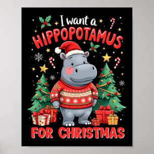 Póster Xmas Quiero Un Hippopótamo Para Navidades Cute Hip