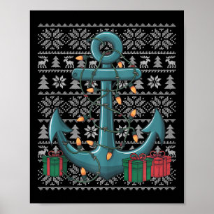 Póster Xmas Sweater Style Ugly Santa Boat Anchor Christor