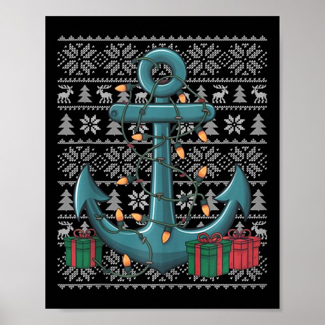 Póster Xmas Sweater Style Ugly Santa Boat Anchor Christor (Frente)