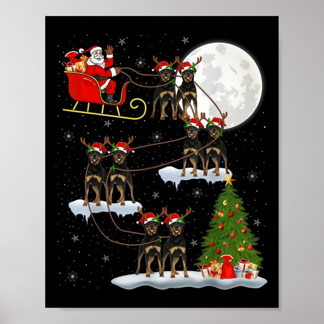 Póster Xmas Tree Lights Funny Santa Riding Rottweiler Dog (Frente)