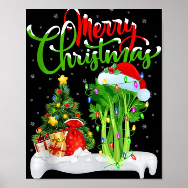 Póster Xmas Tree Lights Santa Hat Vegetable Celery Christ (Frente)