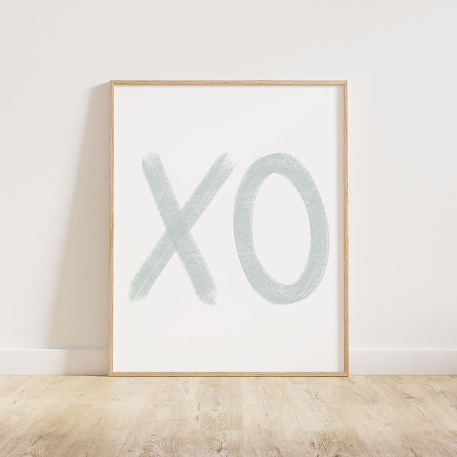 Póster XO azul silenciado Pastel (A chalky brush style XO in muted pastel blue)