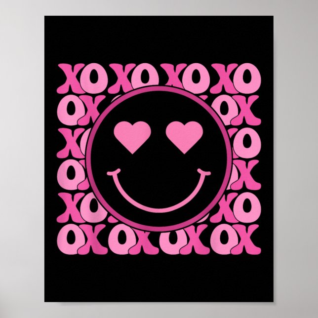 Póster Xo Sonrisa rosa Cara Cara Ojos Groovy Corazón Vale (Frente)