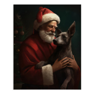 Póster Xoloitzcuintli con Papá Noel Navideño Festivo