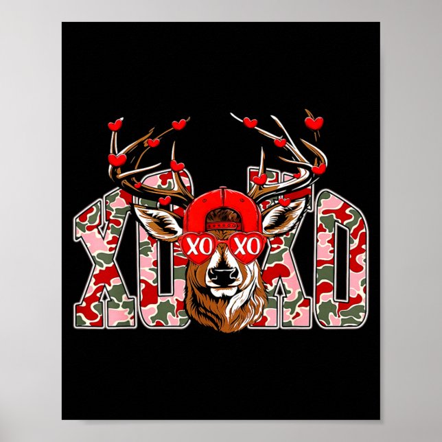 Póster Xoxo Camo Buck Deer Hunting Valentine's Day Boys K (Frente)