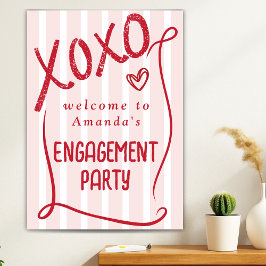 Póster XOXO Hand Drawn Pink Engagement Party Welcome