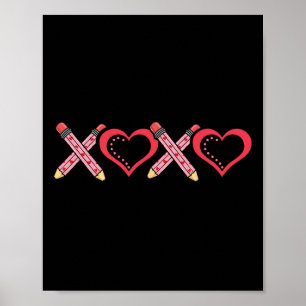Póster Xoxo Profesor Día de San Valentín Lápiz y Manzana
