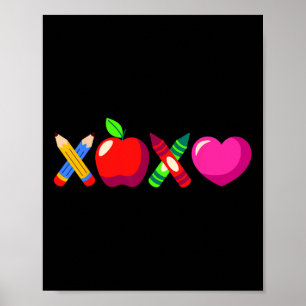 Póster Xoxo Profesor Día de San Valentín Lápiz y Manzana