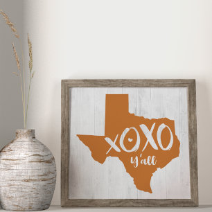Póster XOXO, todos - Forma del estado de Texas en color n