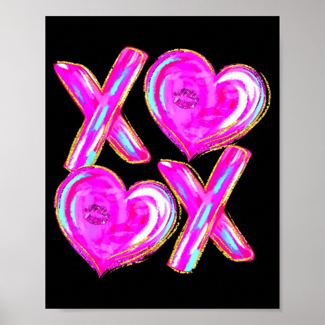 Póster Xoxo Valentines Day Love Funny Coquette Bow Checke (Frente)
