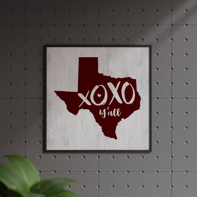 Póster XOXO, Y'all - Forma de estado de Maroon Texas (Subido por el creador)