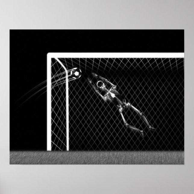 PÓSTER XRAY SKELETON SOCCER GOALIE BLANCO NEGRO (Frente)