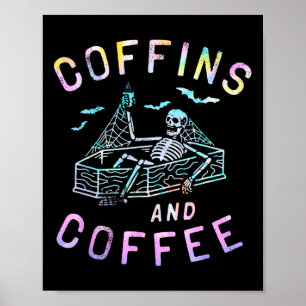 Póster Y Coffee Funny Skeleton Tie Dye Retro Halloween