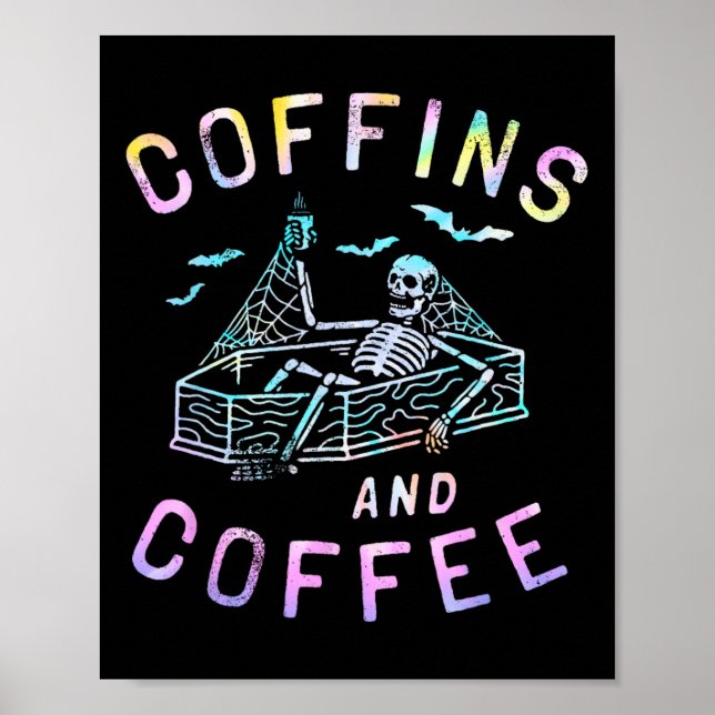 Póster Y Coffee Funny Skeleton Tie Dye Retro Halloween (Frente)