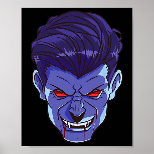 Póster Y Vampiro Halloween Monster Face Scary Fangs Costu (Frente)
