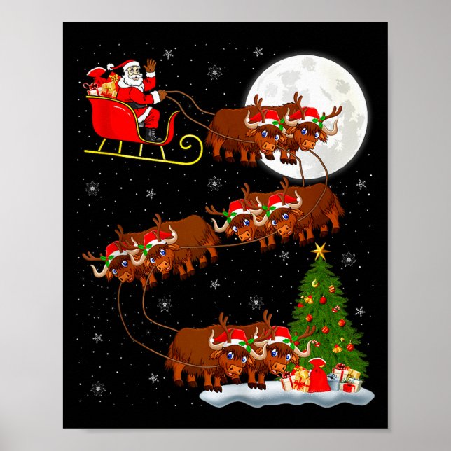Póster Yak Santa Sleigh Flying Funny Magical Christmas Ta (Frente)