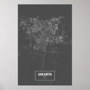 Póster Yakarta, Indonesia (blanco sobre negro)