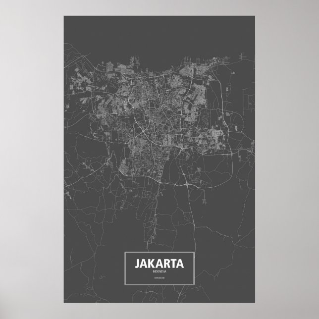 Póster Yakarta, Indonesia (blanco sobre negro) (Frente)