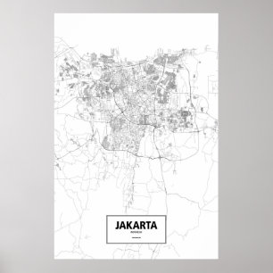 Póster Yakarta, Indonesia (negro sobre blanco)
