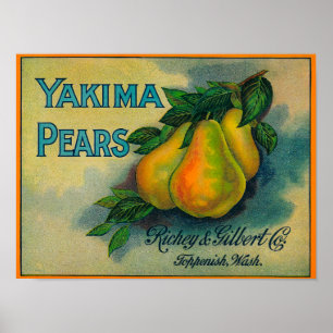 Póster Yakima Pears Crate LabelToppenish, WA