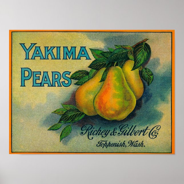 Póster Yakima Pears Crate LabelToppenish, WA (Frente)