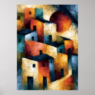 Póster Yama no Mura Japanese Geometric Mountain Village