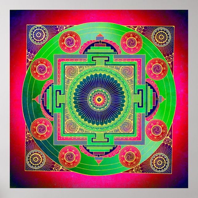 Póster YANTRA - la gran rueda - rosa verde (Frente)