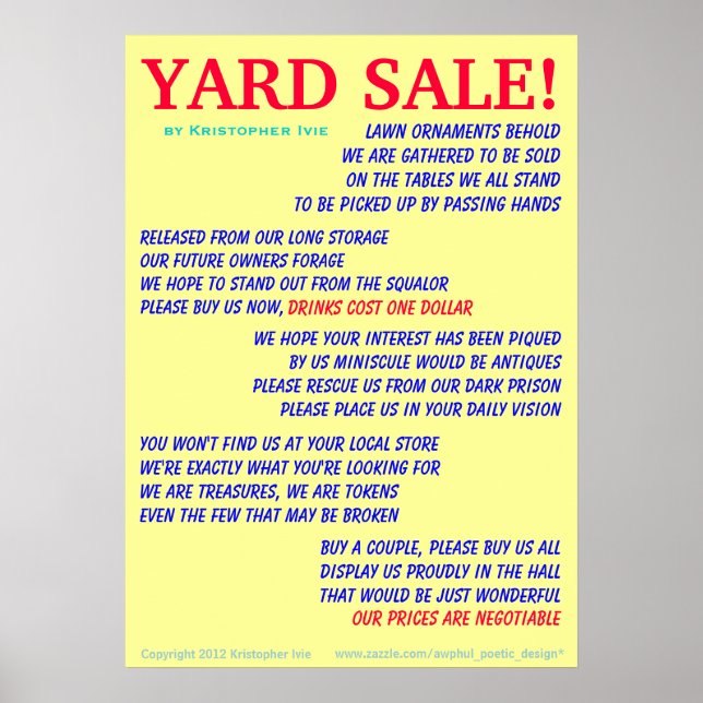 Póster Yard Sale Poem Poster (Frente)