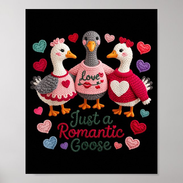 Póster Yarn Funny Valentine Just A Romantic Goose Hearts  (Frente)