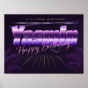 Póster Yasmin Nombre Vorname lila retro Poster Geburtstag