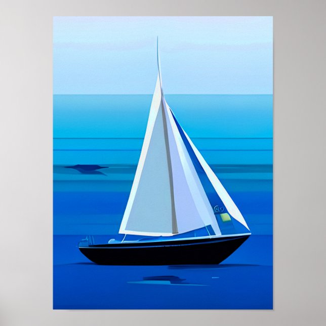 Póster Yate bajo la vela, azul cobalto (Frente)