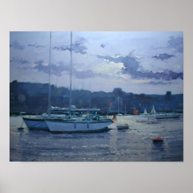 Póster Yates amarrados tarde por la tarde (Frente)